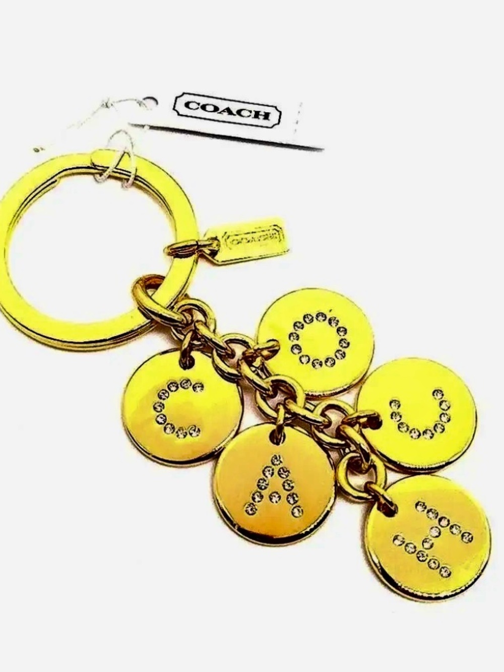 COACH KEYCHAIN GOLD LETTERS WITH SWAROVSKI CRYSTALS (RETIRED) NEW WITH TAGS W/BO